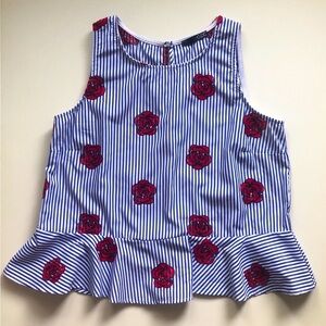 Vintage Striped Rose-Embroidered Péplum Top ✨ Lasies size M